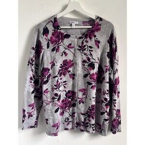 Croft & Barrow Raspberry Floral Cardigan Cotton  Sz Plus 2X Cottagecore